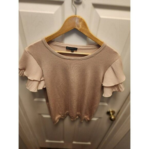 Adrianna Papell Pink Tiered Flutter Sleeve Sweater – Size Large - Picture 4 of 9